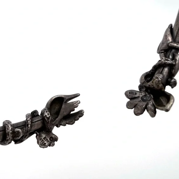 925 Vintage Floral Hummingbird & Flower Silver Bipass Bracelet - Picture 4 of 11